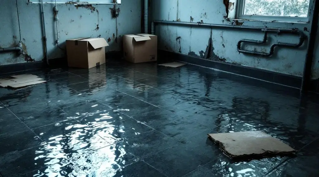 Restoration technician using professional water extraction equipment on a flooded basement floor in Broomfield.