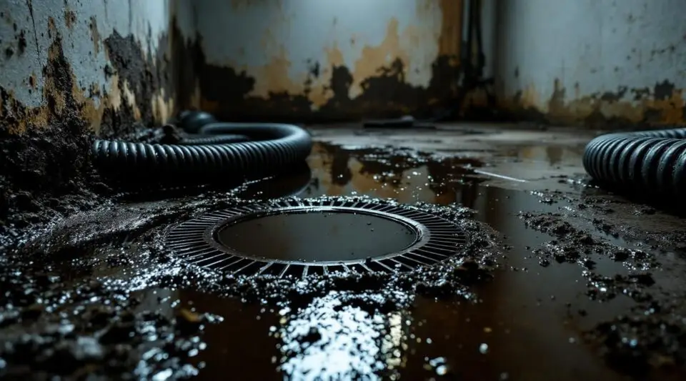 Professional restoration technician wearing protective gear extracting wastewater from a flooded basement in Westminster.