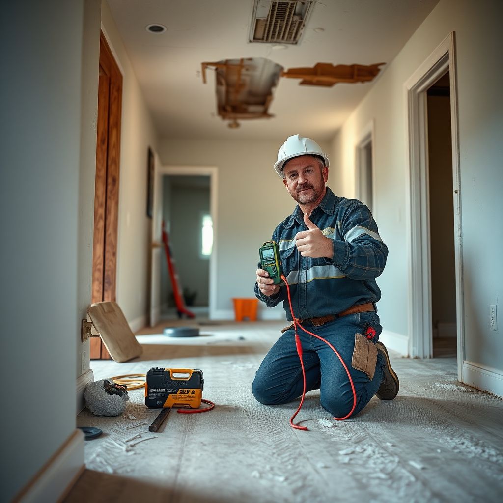 A close-up of a moisture meter showing dry-out progress on a restored wall in a Wheat Ridge home.