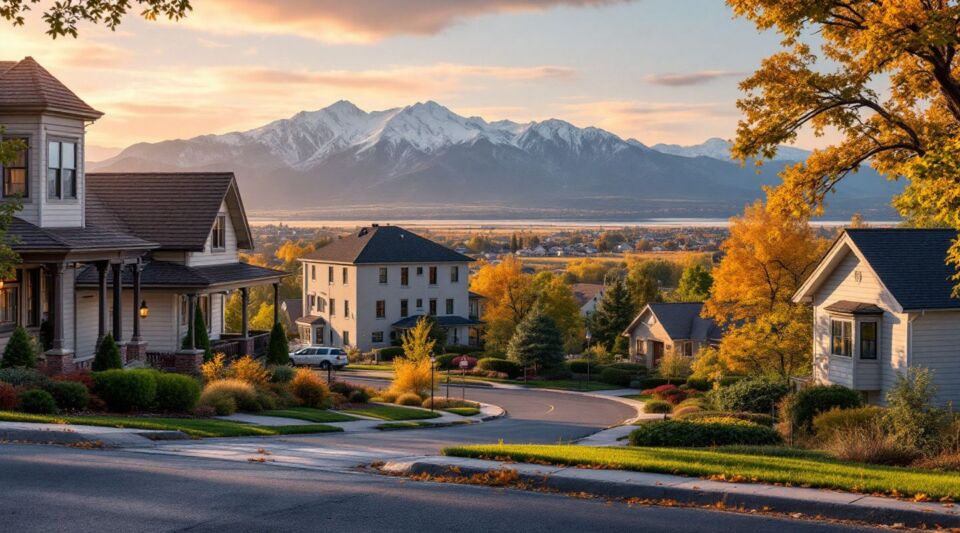 A service vehicle parked along a residential street in Broomfield, Colorado during a clear morning with the Front Range in the background.