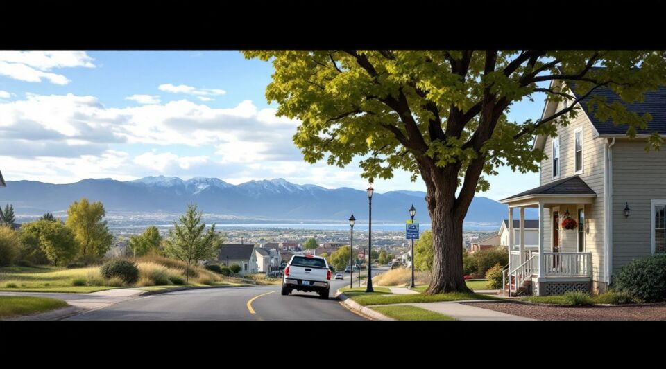 A professional service vehicle parked along a residential street in Wheat Ridge, Colorado during a cool, clear Front Range morning.